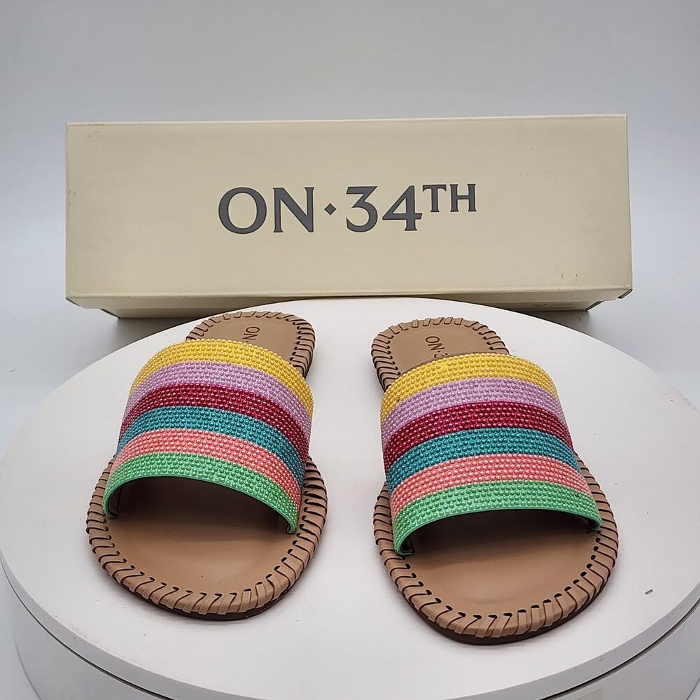 ON 34th Mavis Multi Stripe Women's Colorful Slide Sandals Size 5 M - Picture 7 of 8